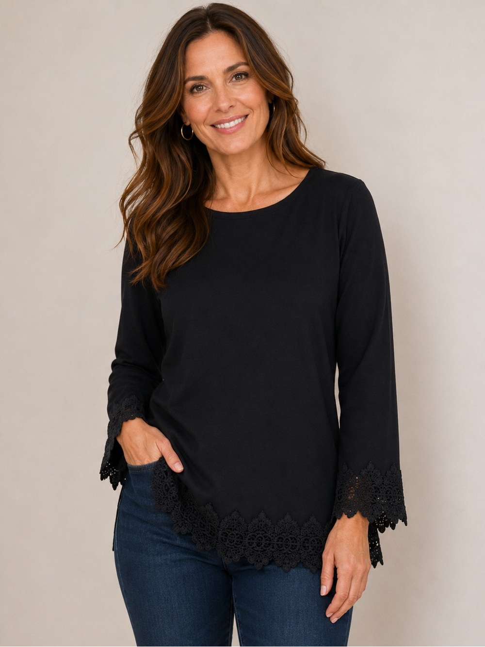 Chico's Black Crewneck Tunic Top